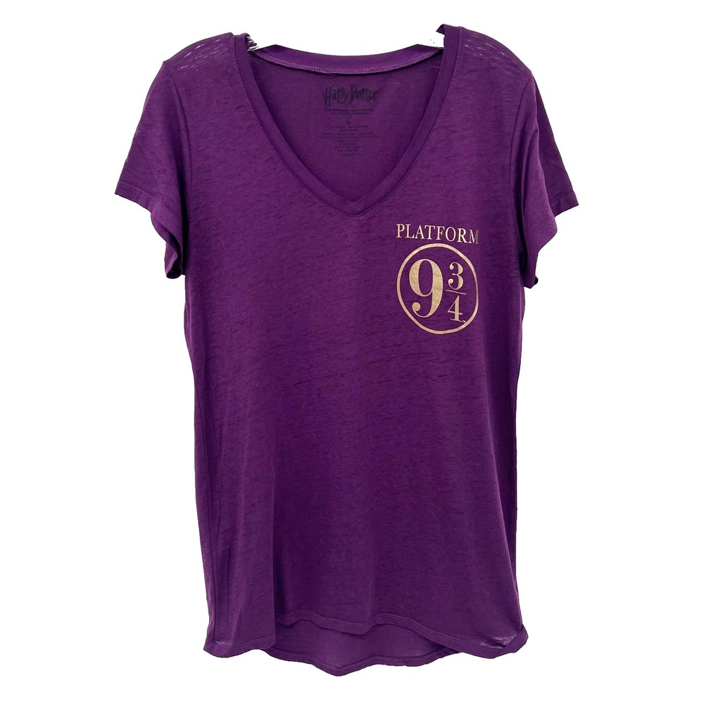HARRY POTTER Womens XL Purple Short-Sleeve V-Neck PLATFORM 9-3/4 Burnout T-Shirt